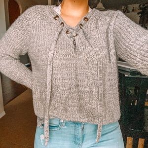 Gray Crisscross Sweater